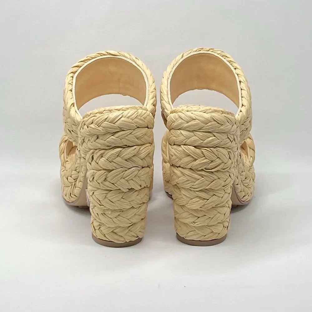 Bottega Veneta Trinity Weave Raffia Platform Sandals size 38